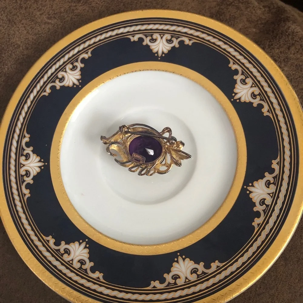 Vintage Gold Vermeil Amethyst Brooch Pin